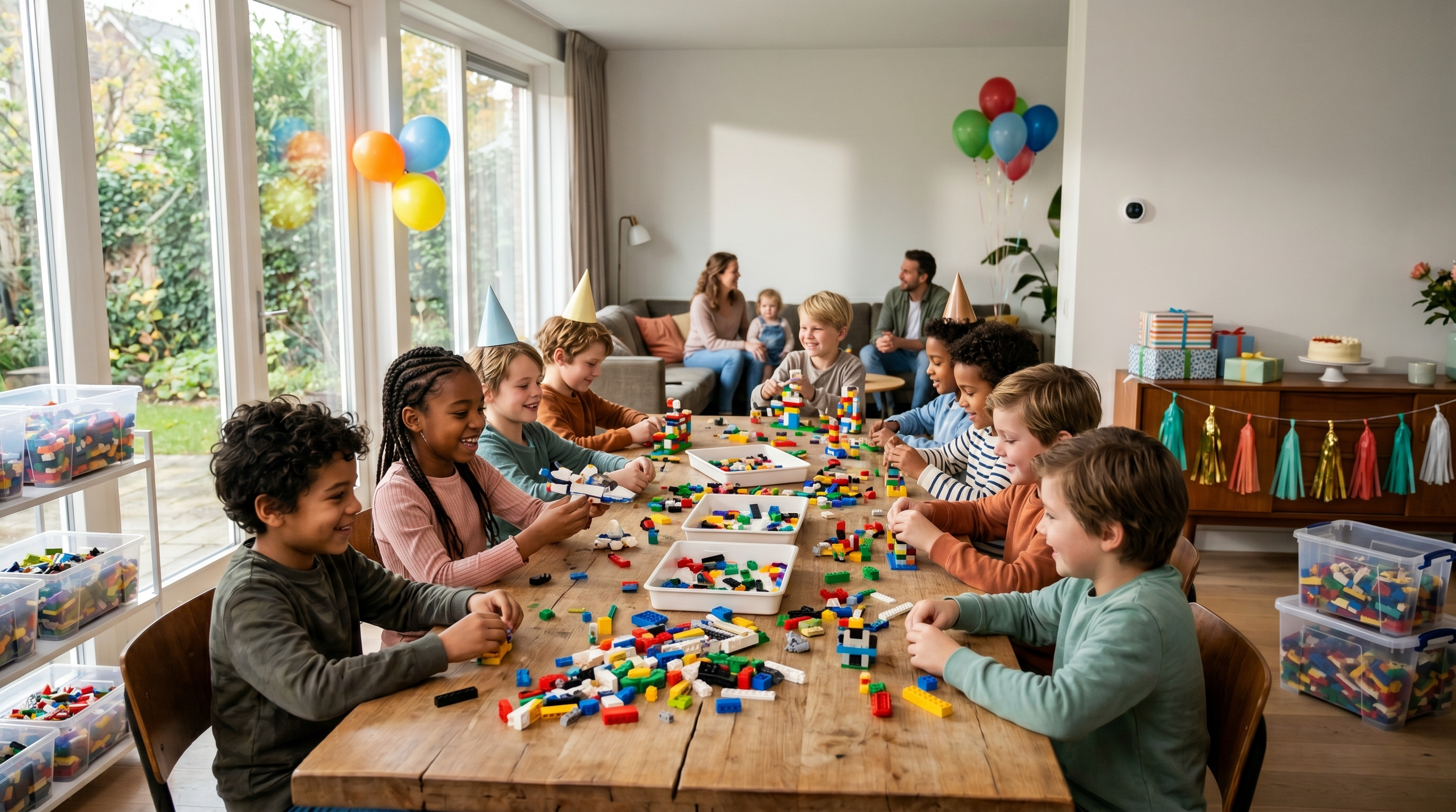 Kleine groep bouwt met LEGO® bouwstenen